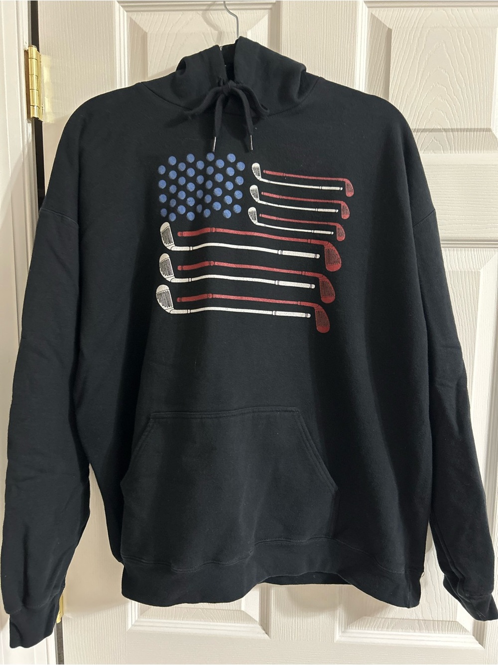 Gildan US Flag Golfer Black Hoodie Sz XL EUC